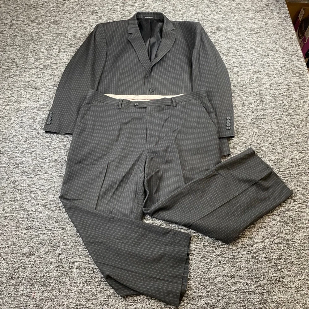 Renoir Mens 46 40 Charcoal Gray Pinstripe 2 Button Suit Super 120s 40x35